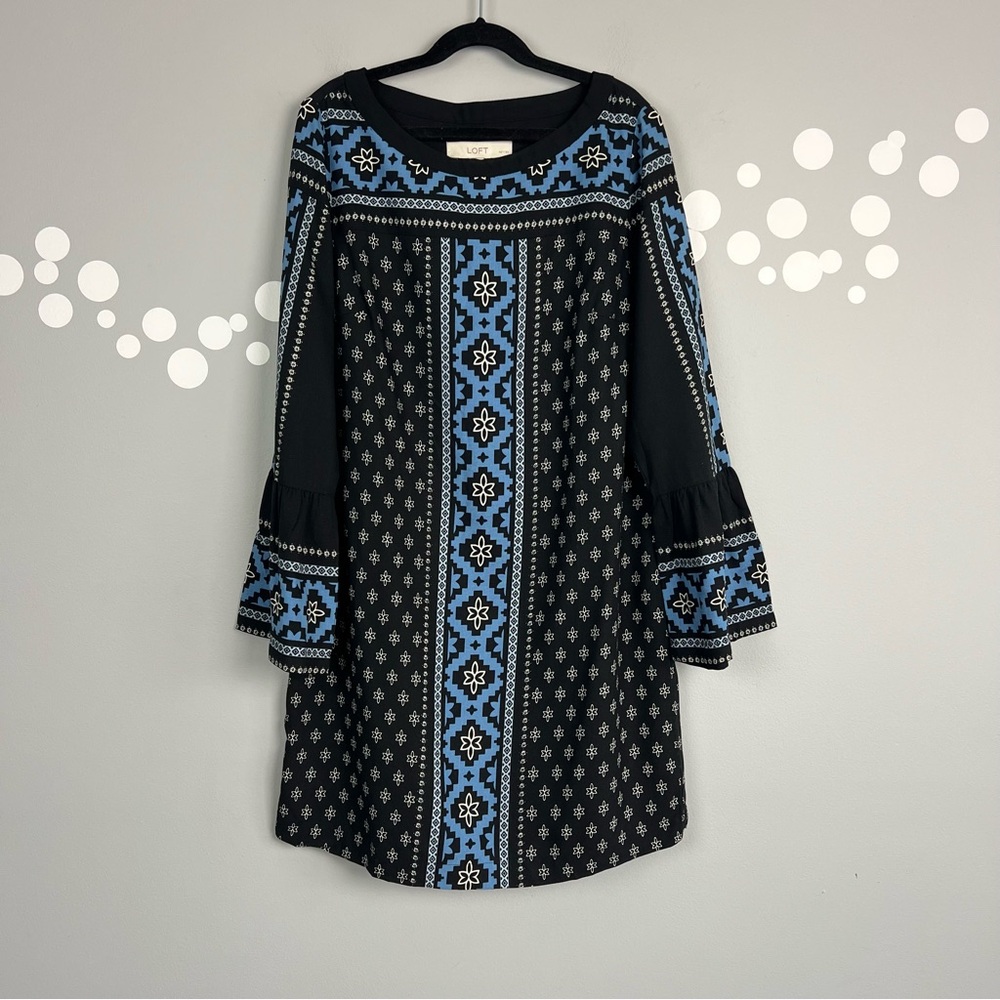 NWT Loft Snowflake Bell Sleeve Shift Dress Size XXSP